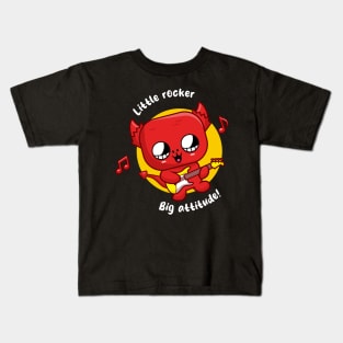 Cheeky little devil playing guitar (on dark colors) Kids T-Shirt